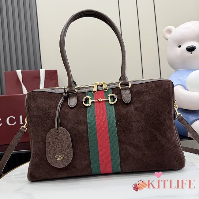 Kitlife Gucci Borsetto Large Boston Bag Dark Brown Suede 86673 38.5x22.5x13cm  - 1