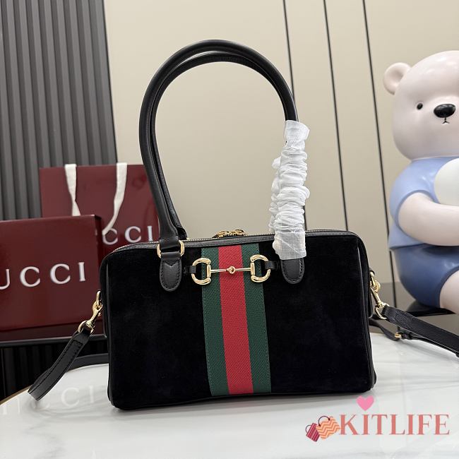 Kitlife Gucci Borsetto Medium Boston Bag Black Suede 866732 28x15x10cm - 1