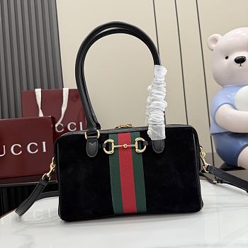 Kitlife Gucci Borsetto Medium Boston Bag Black Suede 866732 28x15x10cm