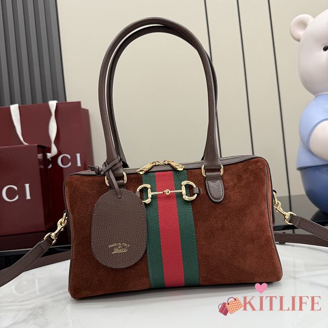 Kitlife Gucci Borsetto Medium Boston Bag Dark Brown Suede 866732 28x15x10cm  - 1