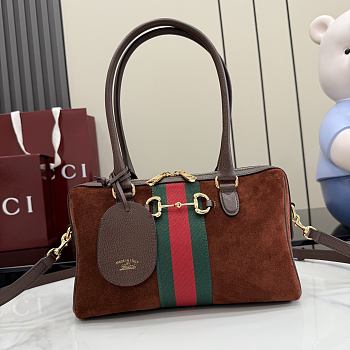 Kitlife Gucci Borsetto Medium Boston Bag Dark Brown Suede 866732 28x15x10cm 