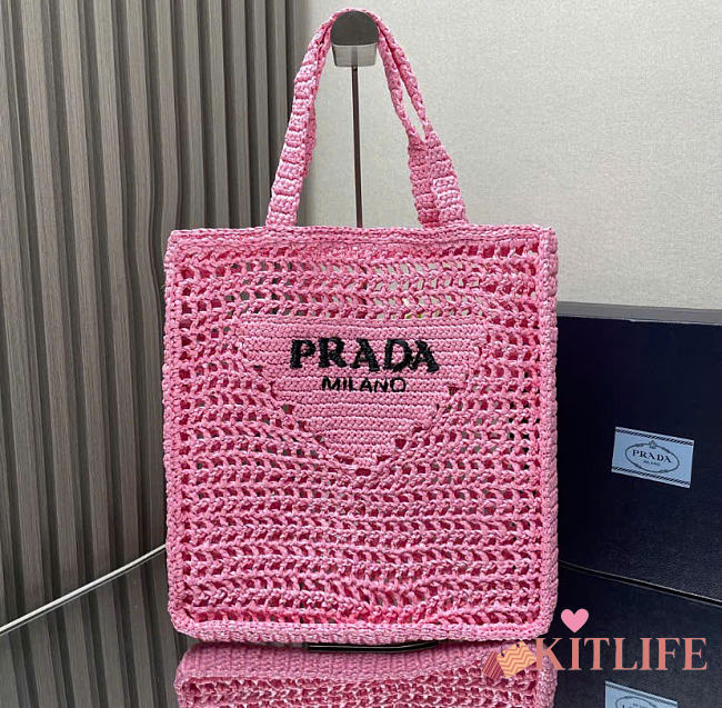 Kitlife Prada Raffia Tote Bag Pink 1BG393 36x38x3cm  - 1