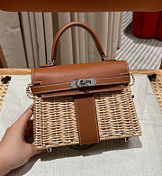 Kitlife Hermes Wicker Swift Picnic Mini Kelly Bag in Natural and Brown 20x18x12cm - 1