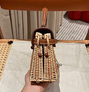 Kitlife Hermes Wicker Swift Picnic Mini Kelly Bag in Natural and Brown 20x18x12cm - 6