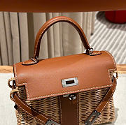Kitlife Hermes Wicker Swift Picnic Mini Kelly Bag in Natural and Brown 20x18x12cm - 4