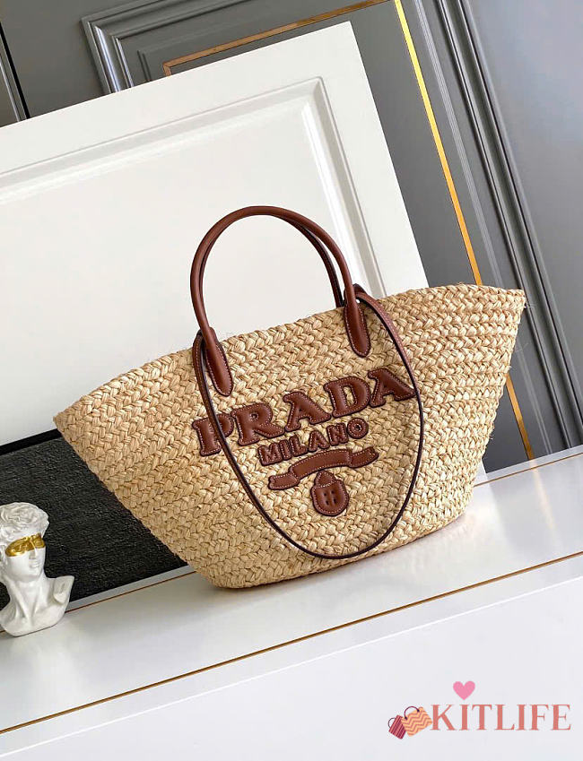 Kitlife Prada Large Raffia And Leather Shopping Bag 1BG470 25x25x15cm - 1