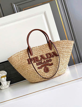 Kitlife Prada Large Raffia And Leather Shopping Bag 1BG470 25x25x15cm