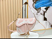Kitlife Dior Small Saddle Bag with Strap Rose Soupir Dior Oblique Embroidery and White Lace Gold Hardware 24×16×18cm - 1