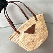 Kitlife Prada Women's Natural Logo-patch Raffia Tote Bag 1BG314 25x25x18cm - 1