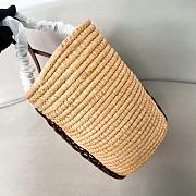 Kitlife Prada Beige & Brown Raffia and Leather Basket Tote Bag 37x36x15cm - 3