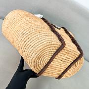 Kitlife Prada Beige & Brown Raffia and Leather Basket Tote Bag 37x36x15cm - 2