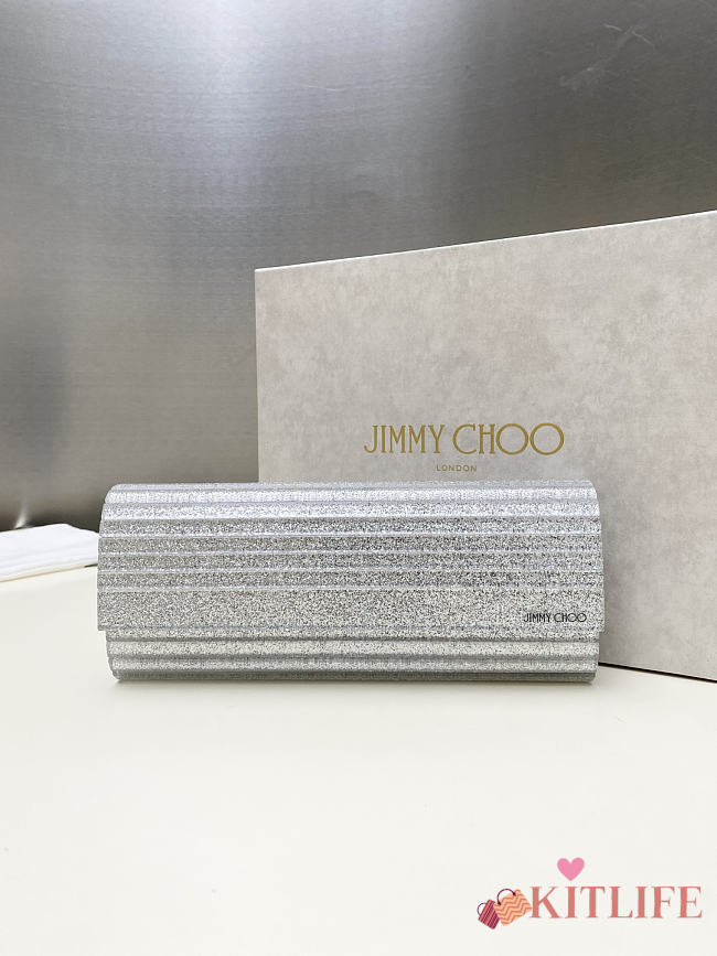 Kitlife Jimmy Choo Sweetie Coarse Glitter Acrylic Clutch Bag Silver 24x10x5cm - 1