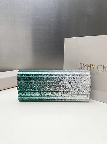 Kitlife Jimmy Choo Sweetie Coarse Glitter Acrylic Clutch Bag Silver & Green 24x10x5cm 
