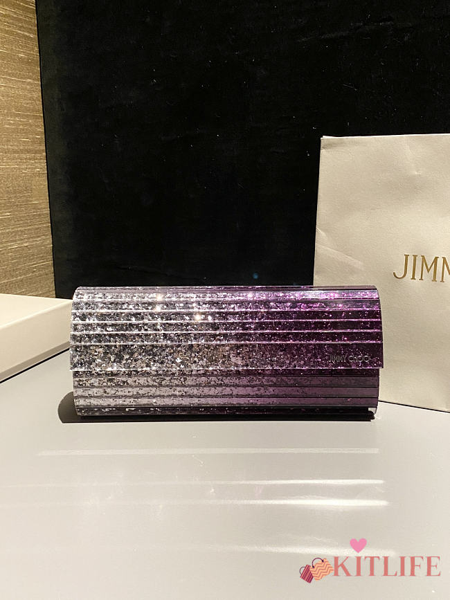 Kitlife Jimmy Choo Sweetie Coarse Glitter Acrylic Clutch Bag Silver & Purple 24x10x5cm  - 1