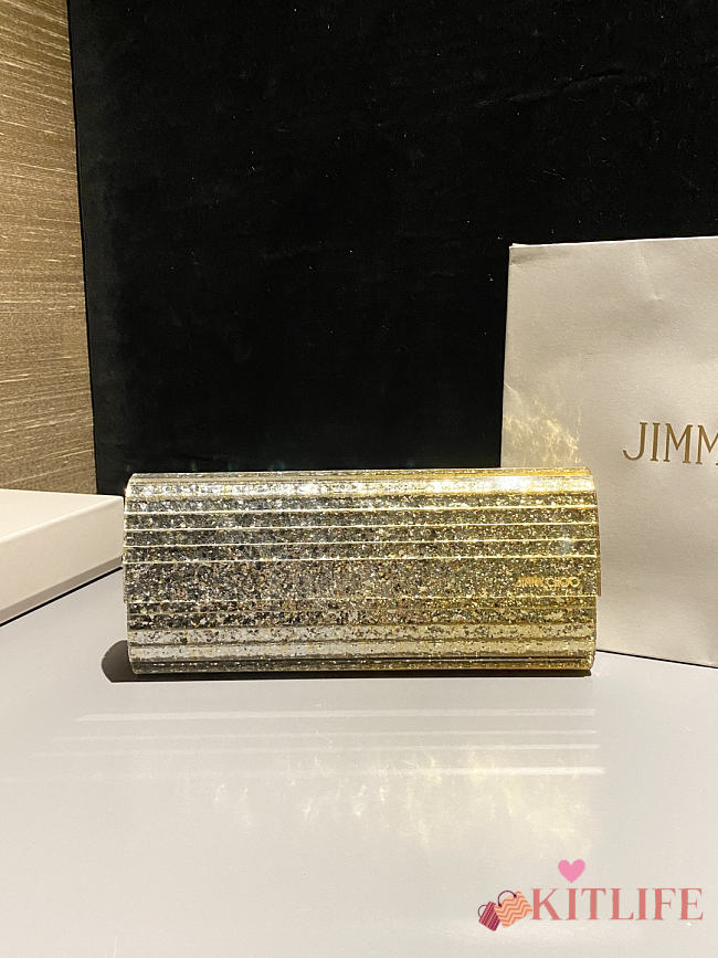 Kitlife Jimmy Choo Sweetie Coarse Glitter Acrylic Clutch Bag Silver & Yellow 24x10x5cm  - 1