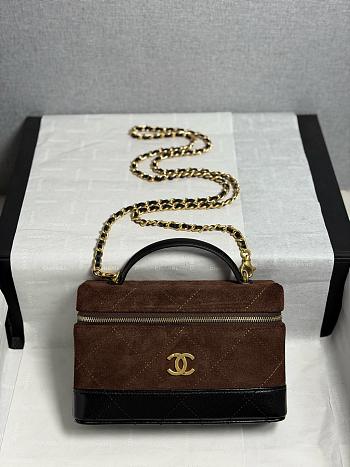 Kitlife Chanel 26SS Suede Dark Brown Leather Box Bag 17x19.5x5cm