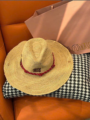 Kitlife Miu Miu Natural Raffia Straw Hat with Wide Brim