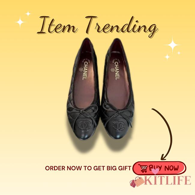 Kitlife Chanel Black Quilted Leather CC Logo Classic Cap Toe Ballet Flat Shoes - 1
