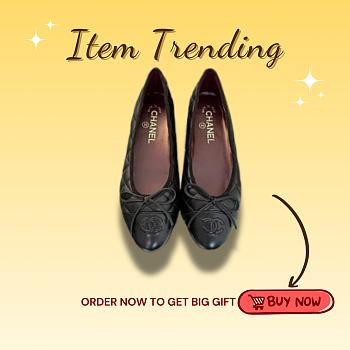 Kitlife Chanel Black Quilted Leather CC Logo Classic Cap Toe Ballet Flat Shoes
