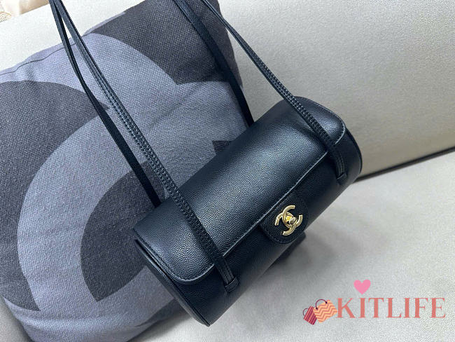 Kitlife Chanel Shiny Caviar Preppy Coco Small Bowling Bag Black 20.5×10×10cm - 1