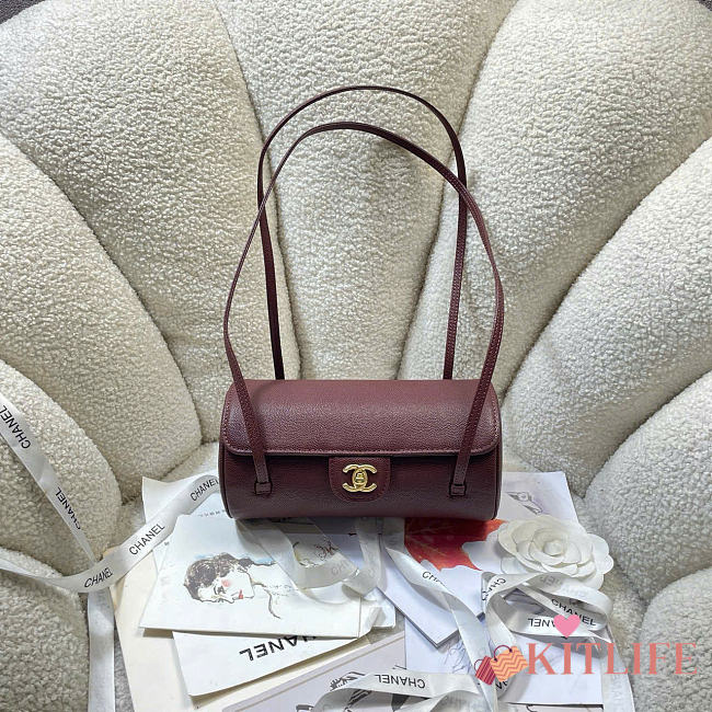 Kitlife Chanel Shiny Caviar Preppy Coco Small Bowling Bag Burgundy 20.5×10×10cm  - 1