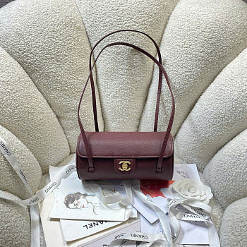 Kitlife Chanel Shiny Caviar Preppy Coco Small Bowling Bag Burgundy 20.5×10×10cm 