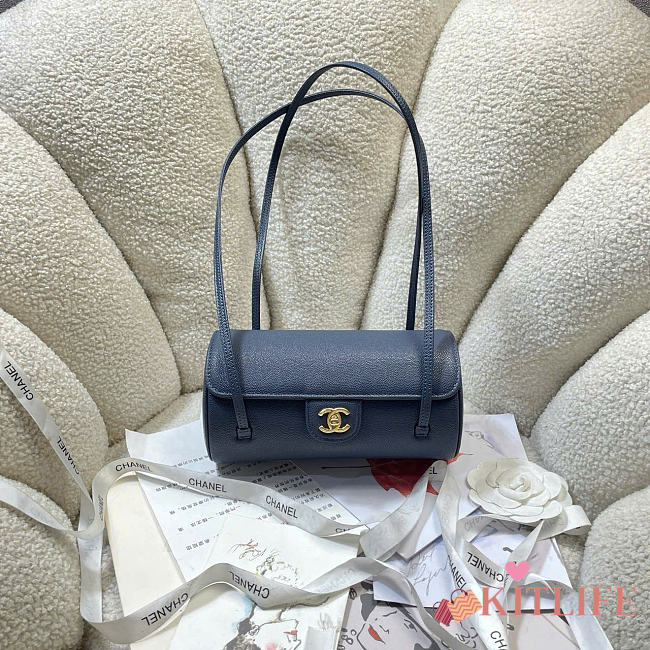 Kitlife Chanel Shiny Caviar Preppy Coco Small Bowling Bag Dark Blue 20.5×10×10cm  - 1