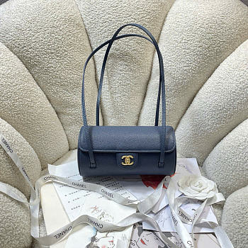 Kitlife Chanel Shiny Caviar Preppy Coco Small Bowling Bag Dark Blue 20.5×10×10cm 