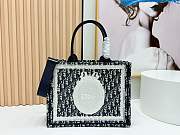 Kitlife Dior Medium Book Tote with Strap Blue Oblique Embroidery with White Lace 36x27.5x16.5cm - 1
