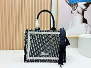 Kitlife Dior Medium Book Tote with Strap Blue Oblique Embroidery with White Lace 36x27.5x16.5cm - 3