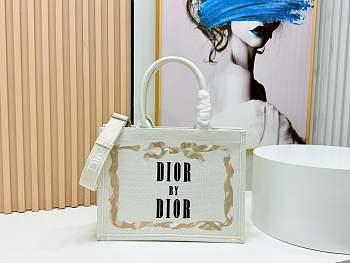 Kitlife Dior Medium Book Tote with Strap Beige, Pink and Black Book Cover Embroidery 36x27.5x16.5cm