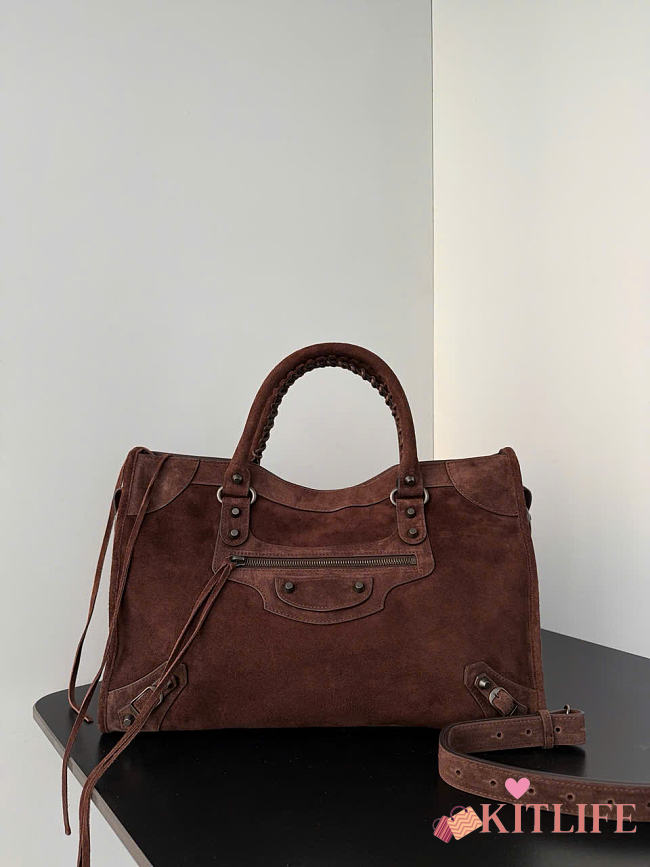 Kitlife Balenciaga Le City Bag in Dark Brown Suede Leather 37x27x10cm  - 1