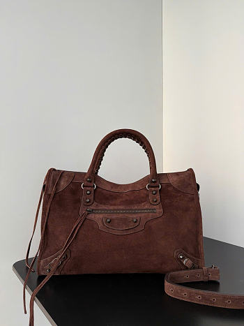 Kitlife Balenciaga Le City Bag in Dark Brown Suede Leather 37x27x10cm 