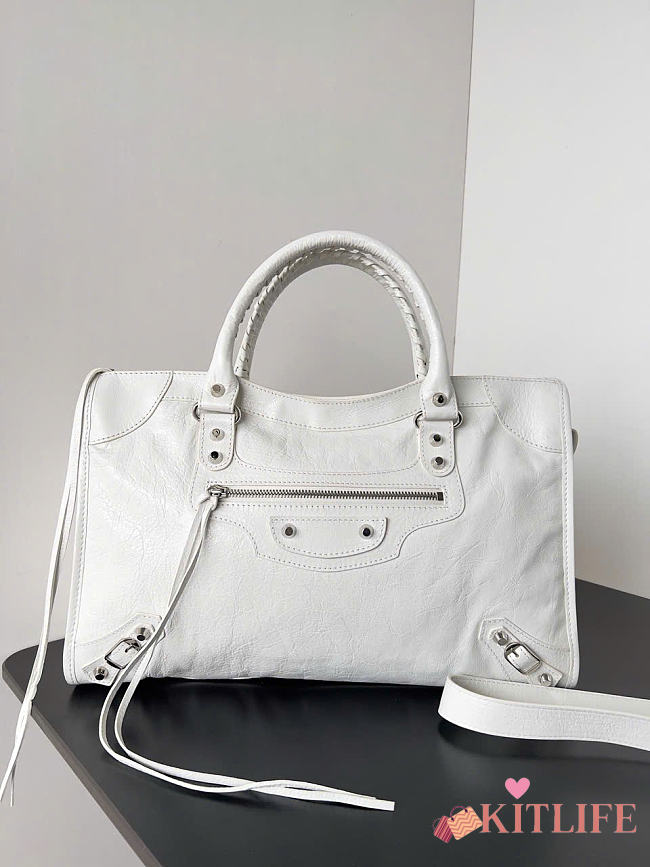 Kitlife Balenciaga Le City Medium Bag in White Lambskin 38x24x16cm - 1