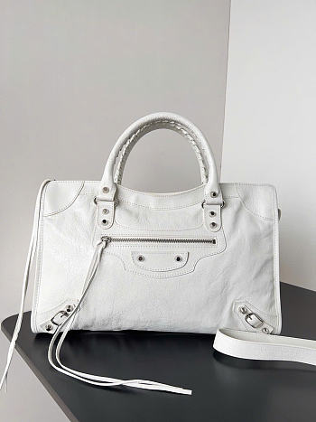 Kitlife Balenciaga Le City Medium Bag in White Lambskin 38x24x16cm
