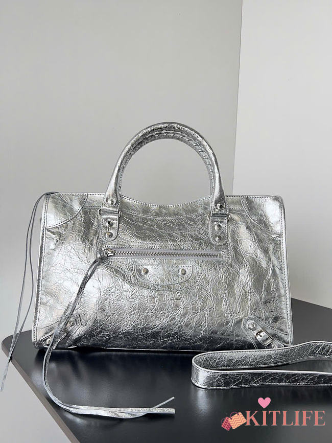 Kitlife Balenciaga Le City Medium Bag in Silver Lambskin 38x24x16cm - 1