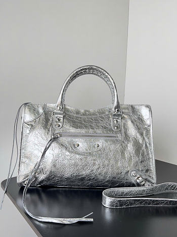 Kitlife Balenciaga Le City Medium Bag in Silver Lambskin 38x24x16cm