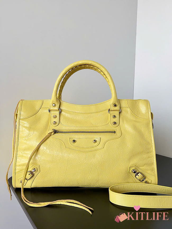 Kitlife Balenciaga Le City Medium Bag in Yellow Lambskin 38x24x16cm  - 1