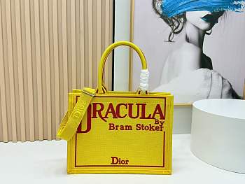 Kitlife Dior Medium Book Tote with Strap Yellow and Red Book Cover Embroidery 36x27.5x16.5cm