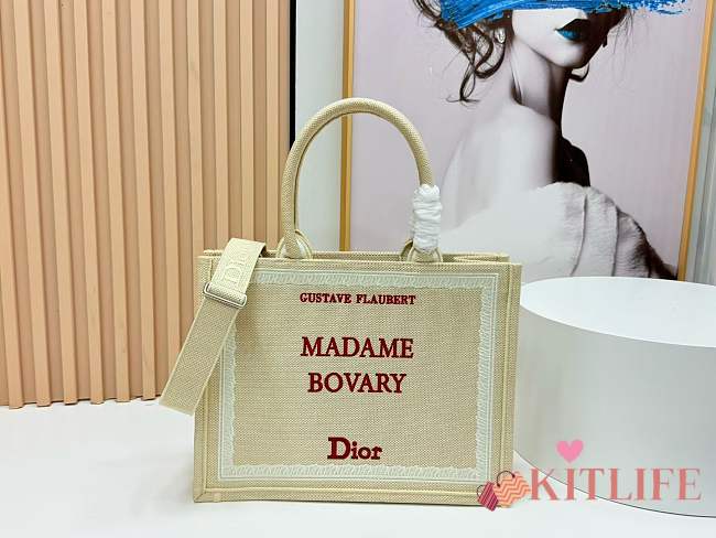 Kitlife Dior Medium Book Tote with Strap Beige and Red Book Cover Embroidery 36x27.5x16.5cm - 1