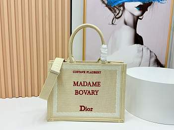 Kitlife Dior Medium Book Tote with Strap Beige and Red Book Cover Embroidery 36x27.5x16.5cm