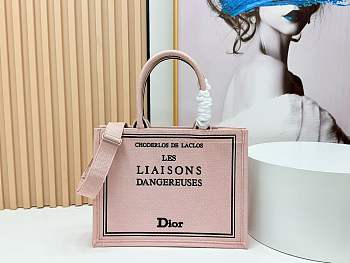 Kitlife Dior Medium Book Tote with Strap Pink and Green Book Cover Embroidery 36x27.5x16.5cm 