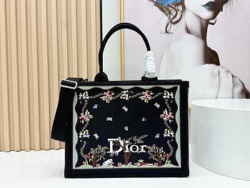 Kitlife Dior Medium Book Tote with StrapBlack Multicolor Revolution Flowers Embroidery 36x27.5x16.5cm 