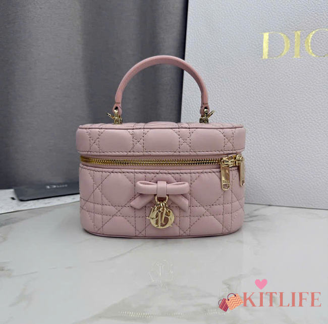 Kitlife Dior Mini Vanity Bag Pink Cannage Lambskin 17x10.5x8cm - 1