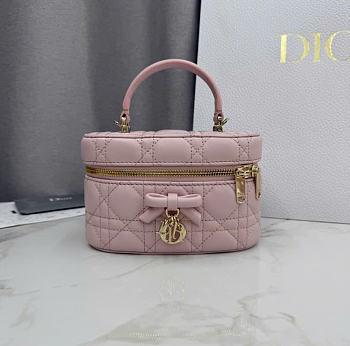 Kitlife Dior Mini Vanity Bag Pink Cannage Lambskin 17x10.5x8cm