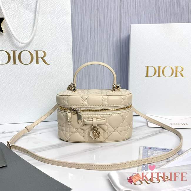 Kitlife Dior Mini Vanity Bag Beige Cannage Lambskin 17x10.5x8cm  - 1