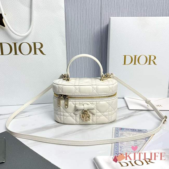 Kitlife Dior Mini Vanity Bag White Cannage Lambskin 17x10.5x8cm  - 1