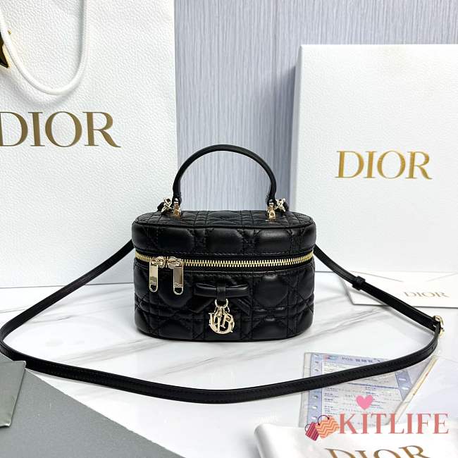 Kitlife Dior Mini Vanity Bag Black Cannage Lambskin 17x10.5x8cm  - 1