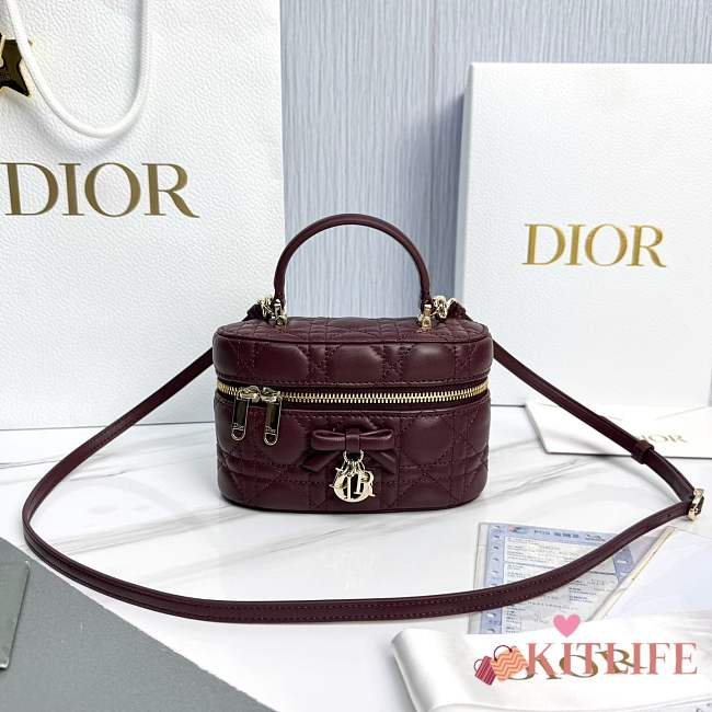 Kitlife Dior Mini Vanity Bag Burgundy Cannage Lambskin 17x10.5x8cm  - 1