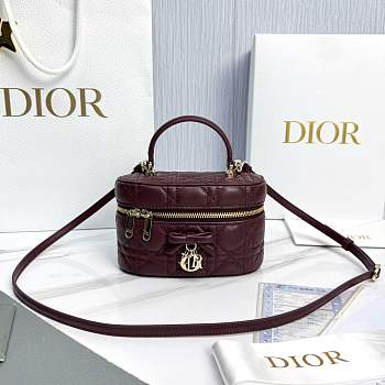 Kitlife Dior Mini Vanity Bag Burgundy Cannage Lambskin 17x10.5x8cm 